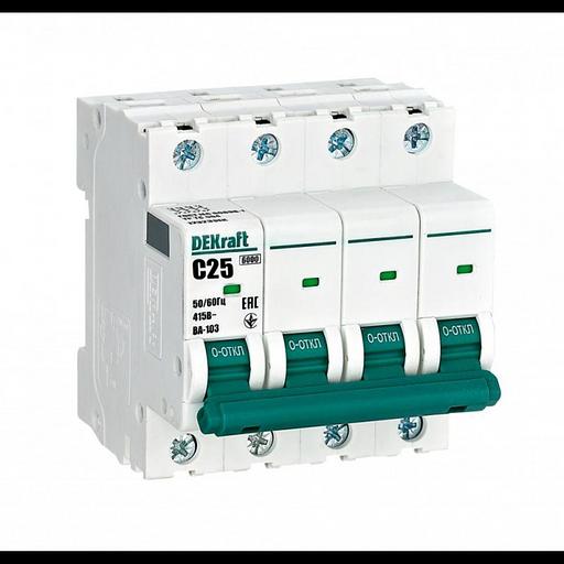 Выключатель автоматический модульный 4п C 25А 6кА ВА-103 DEKraft 12323DEK фото 1