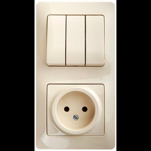 Блок комбинированный Glossa (розетка + 3-кл. выкл.) беж. SE GSL000276 фото 1