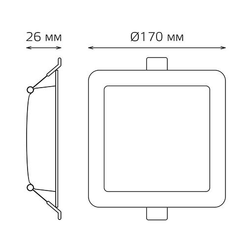 Светильник светодиодный ДВО 18 Вт 4000К 1600 лм 170-260В IP20 170х170х26мм монт разм 140х140мм Пластик Elementary Gauss фото 7