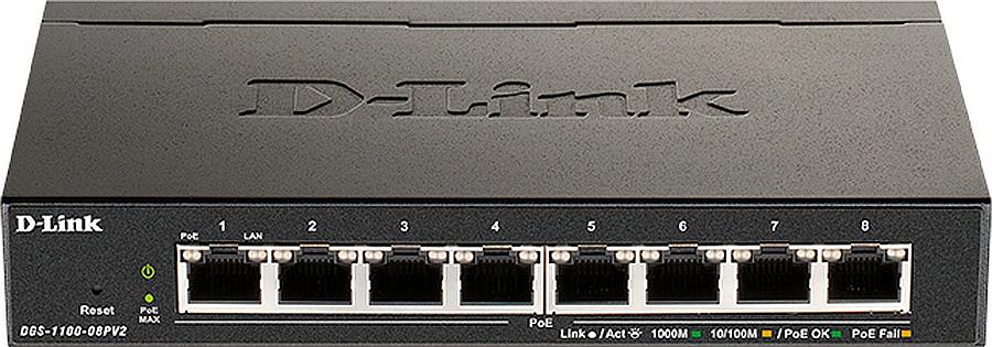 Коммутатор D-Link DGS-1100-08PV2 DGS-1100-08PV2/A3A (L2) 8x1Гбит/с 8PoE 64W настраиваемый фото 1