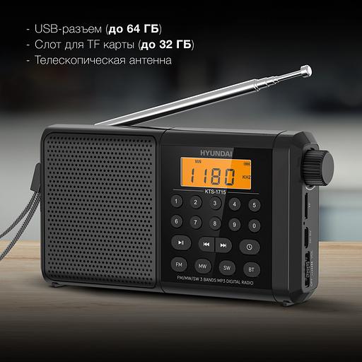 Радиоприемник портативный Hyundai H-PSR115 черный 2.0 microSD фото 4