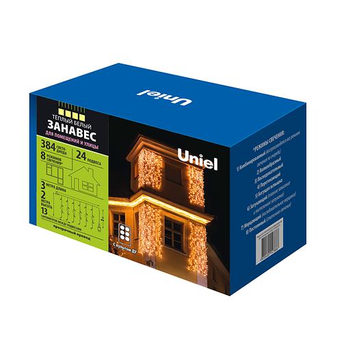 Занавес светодиодный 3х2м 384 светодиода Теплый белый свет Провод прозрачный ULD-C3020-384/DTA/RC WARM WHITE IP44 Пульт ДУ (в/к) фото 2