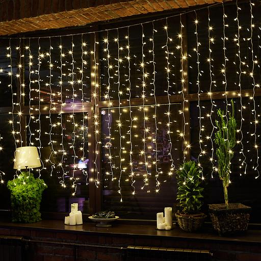 Занавес светодиодный 3х2м 384 светодиода Теплый белый свет Провод прозрачный ULD-C3020-384/DTA/RC WARM WHITE IP44 Пульт ДУ (в/к) фото 3