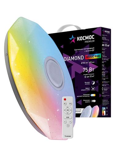 Светильник светодиодный ДБО-75 настенно-потолочный управляемый DIAMOND-RGB 230В 3000-6500K 6000Лм 502x83мм с RGB подсветкой и BT колонкой фото 2