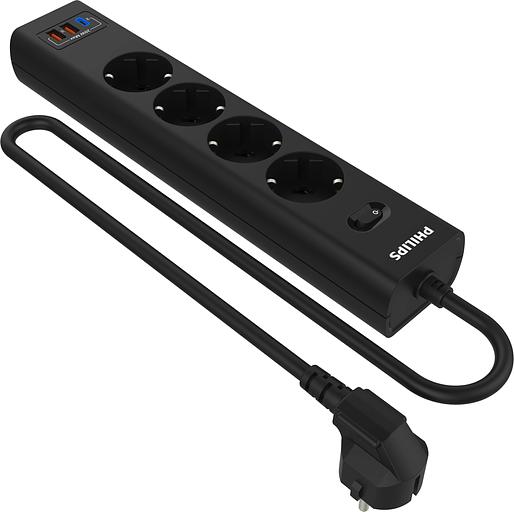 Сетевой фильтр Philips CHP4346BA/51 2м (4 розетки) черный (коробка) фото 1