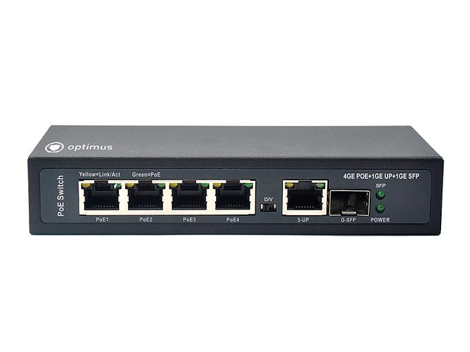 Коммутатор неуправляемый 4 порта RJ45/SFP 10 100 1000 Мб/с PoE 65Вт фото 1