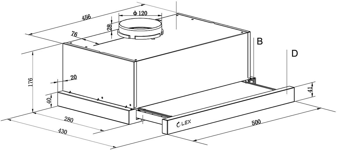Вытяжка встраиваемая Lex HIDE 500 нержавеющая сталь управление: кнопочное (1 мотор) фото 4
