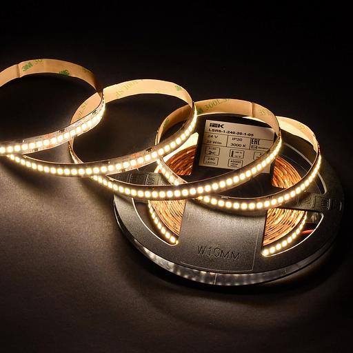 Лента светодиодная 5м SMD2835 240LED/м 22Вт/м IP20 ширина 10мм 24В теплый белый IEK фото 4