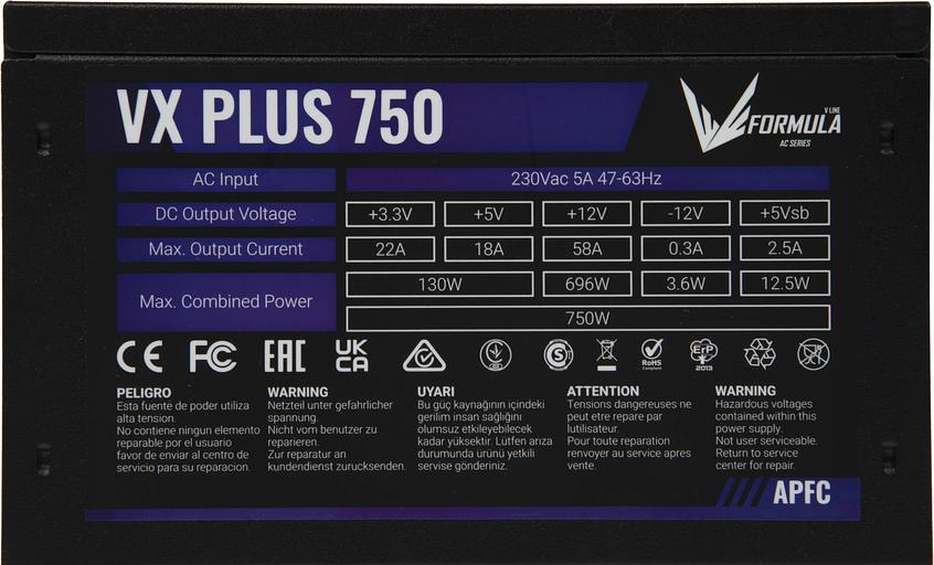 Блок питания Formula ATX 750W AC VX PLUS (20+4pin) 120mm fan 3xSATA RTL фото 5