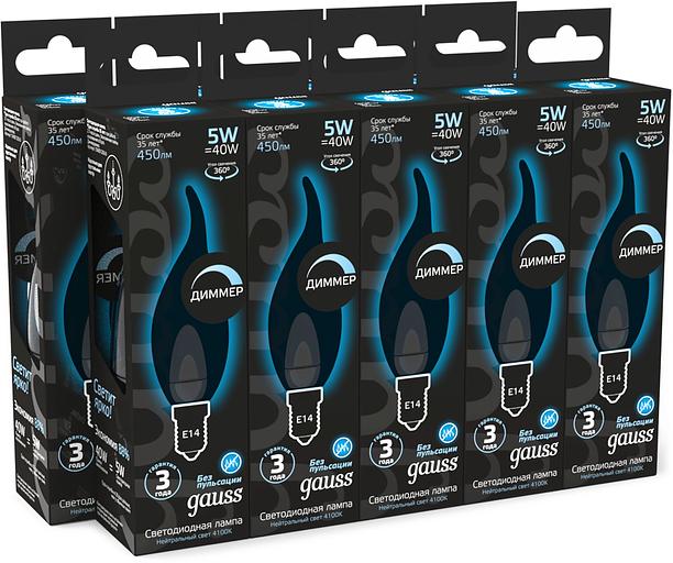 Лампа филам. Gauss Filament 5Вт цок.:E14 свеча 220B св.свеч.бел.нейт. (упак.:10шт) (104801205-D) фото 3