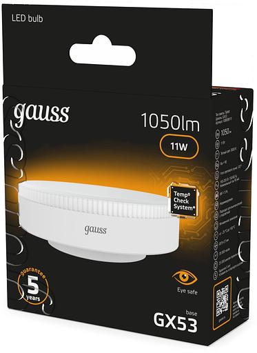 Лампа светодиодная Gauss 108008111 11Вт цок.:GX53 таблетка 220B св.свеч.бел.теп. (упак.:10шт) фото 5