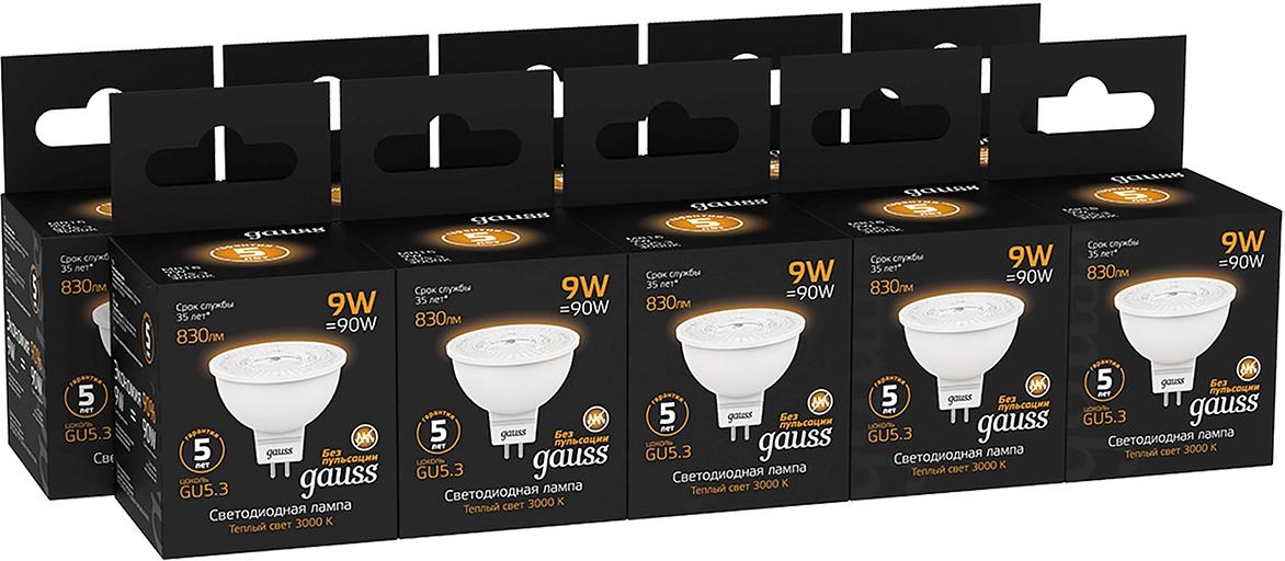 Лампа светодиодная Gauss 101505109 9Вт цок.:GU5.3 рефлек. 150B св.свеч.бел.теп. MR16 (упак.:10шт) фото 3