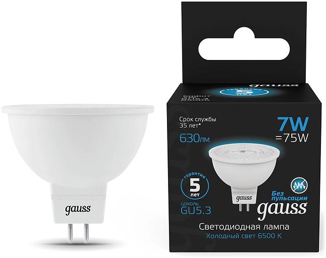 Лампа светодиодная Gauss 101505307 7Вт цок.:GU5.3 рефлек. 150B св.свеч.бел.хол. MR16 (упак.:10шт) фото 1