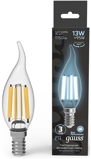 Лампа филам. Gauss Filament 13Вт цок.:E14 свеча св.свеч.бел.нейт. (упак.:10шт) (104801213) фото 1