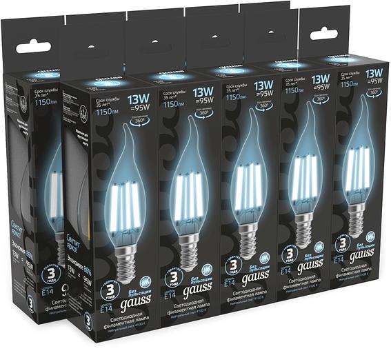 Лампа филам. Gauss Filament 13Вт цок.:E14 свеча св.свеч.бел.нейт. (упак.:10шт) (104801213) фото 3