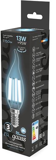 Лампа филам. Gauss Filament 13Вт цок.:E14 свеча св.свеч.бел.нейт. (упак.:10шт) (104801213) фото 4