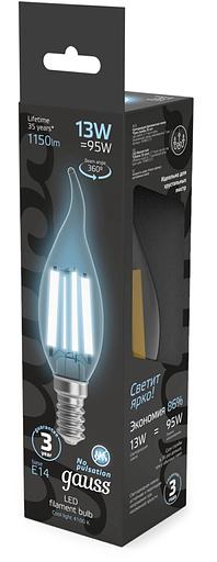 Лампа филам. Gauss Filament 13Вт цок.:E14 свеча св.свеч.бел.нейт. (упак.:10шт) (104801213) фото 5