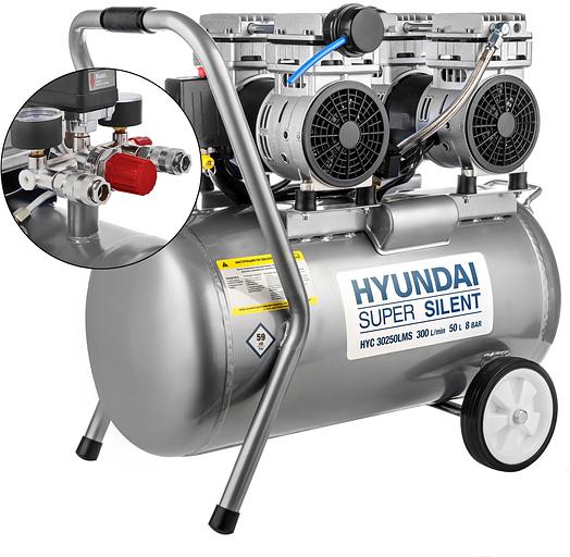 Компрессор поршневой Hyundai HYC 30250LMS безмасляный 300л/мин 50л 2000Вт серебристый/черный фото 1