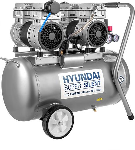 Компрессор поршневой Hyundai HYC 30250LMS безмасляный 300л/мин 50л 2000Вт серебристый/черный фото 6
