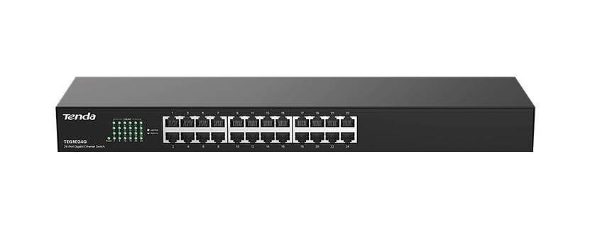 Tenda TEG1024G Коммутатор неуправляемый, 24 порта, 24x1 Гбит/с, установка в стойку, металлический корпус фото 1