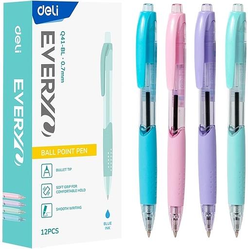 Ручка шариков. автоматическая Deli Every EQ41-BL прозрачный/ассорти d=0.7мм син. черн. резин. манжета фото 1