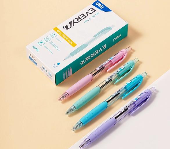 Ручка шариков. автоматическая Deli Every EQ41-BL прозрачный/ассорти d=0.7мм син. черн. резин. манжета фото 5