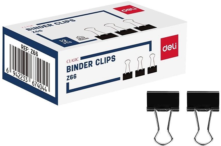 Зажимы Deli EZ66 металл 15мм черный (упак.:12шт) картонная коробка фото 1