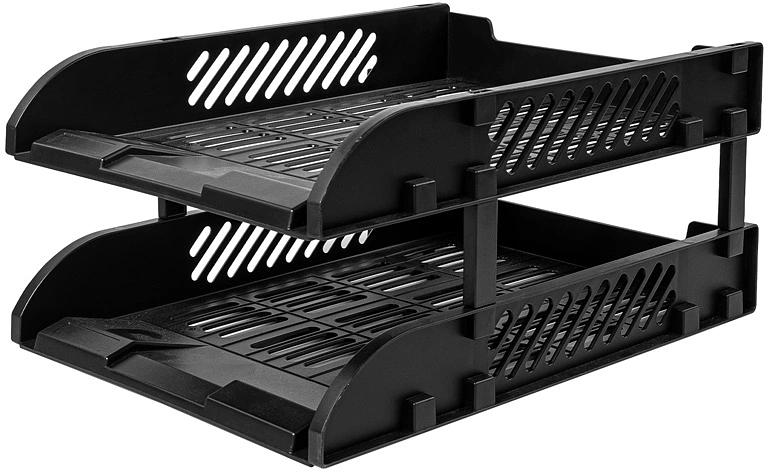 Лоток горизонтальный Deli E9212 сборный для бумаг 325x241x155мм черный пластик (упак.:2шт) пластиковый пакет фото 1