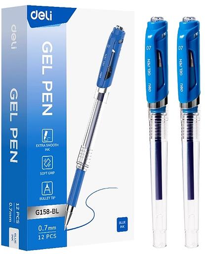 Ручка гелев. Deli EG158-BL прозрачный d=0.7мм син. черн. резин. манжета фото 1