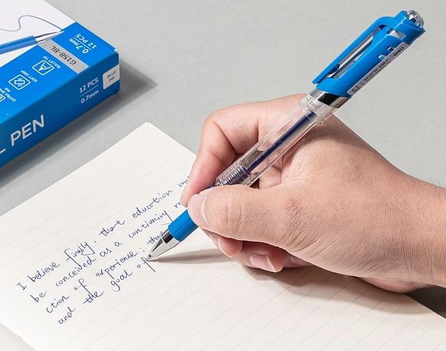 Ручка гелев. Deli EG158-BL прозрачный d=0.7мм син. черн. резин. манжета фото 2