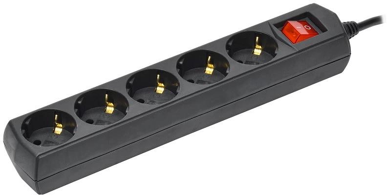 Сетевой удлинитель IEK GENERICA У05В 5м (5 розеток) черный (пакет ПЭ) фото 1