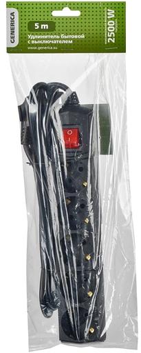 Сетевой удлинитель IEK GENERICA У05В 5м (5 розеток) черный (пакет ПЭ) фото 2