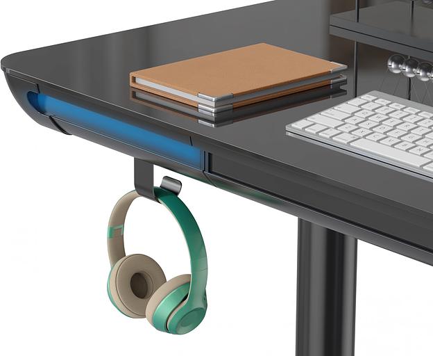 Стол для компьютера Cactus CS-EGD-BK-LED столешница закаленное стекло черный каркас черный фото 3