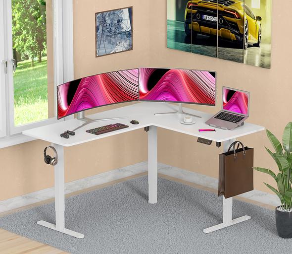 Стол для компьютера Cactus угловой подъёмный столешница МДФ белый каркас белый 140x72x60см (CS-EDXL-WWT) фото 9