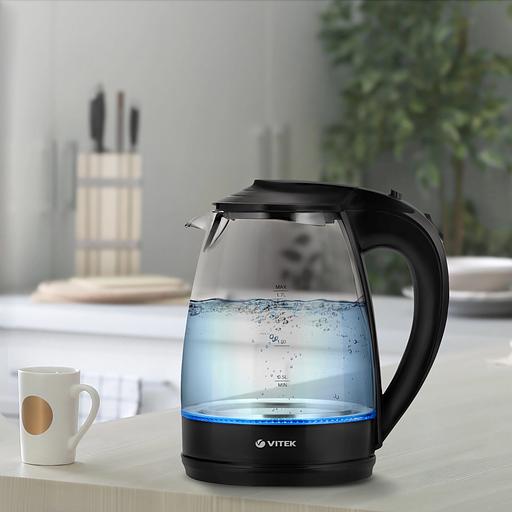 Чайник электрический Vitek VT-1122 1.7л. 2200Вт прозрачный корпус: стекло/пластик фото 2