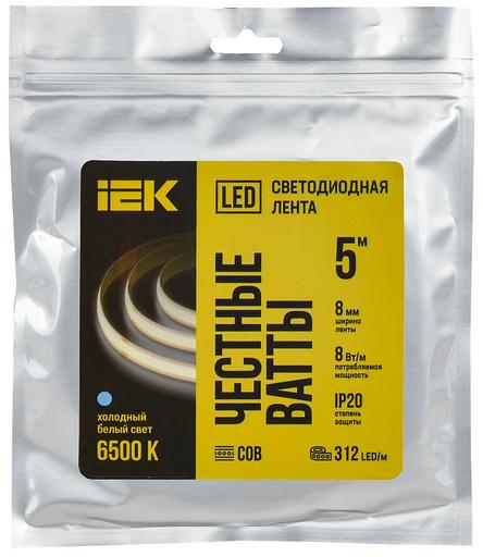 Лента LED 5м COB-312LED 8Вт/м IP20 8мм 24В 6500К IEK фото 3