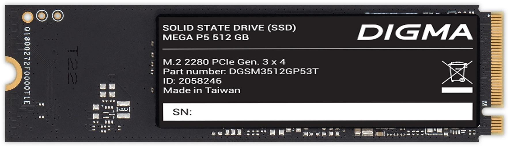 Накопитель SSD Digma PCIe 3.0 x4 512GB DGSM3512GP53T Mega P5 M.2 2280 фото 3
