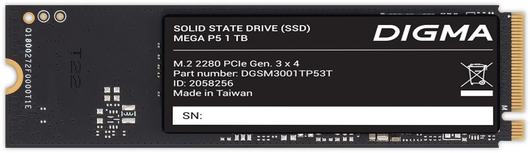 Накопитель SSD Digma PCIe 3.0 x4 1TB DGSM3001TP53T Mega P5 M.2 2280 фото 3