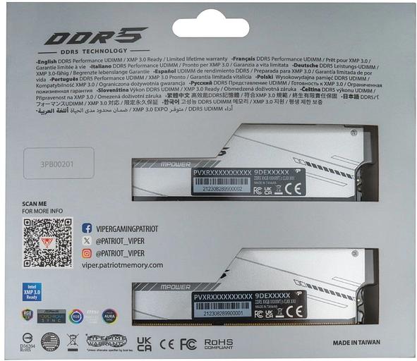 Память DDR5 2x24GB 6400MHz Patriot PVXR548G64C32KM Viper Xtreme 5 RGB RTL PC5-64000 CL32 DIMM 288-pin 1.45В Ret фото 5
