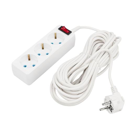 PROconnect (11-7207) Удлинитель 3 гнезда, 10м, 3х0,75мм?, с/з, с кнопкой, белый фото 1