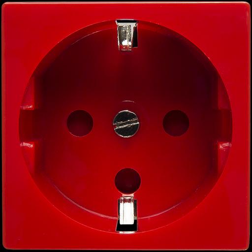 Розетка электрическая 2К+З со шторками и замком (красный) фото 1