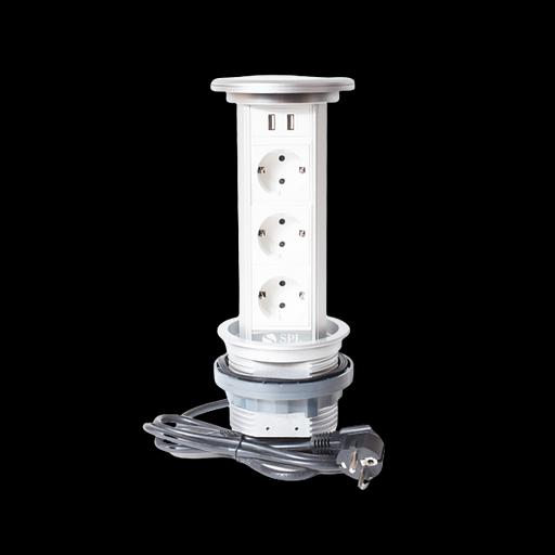 Блок розеточный настольный, 3х2К+З, 2-USB (45х45), с беспроводной зарядкой, выдвижной, алюминий, IP54 фото 1