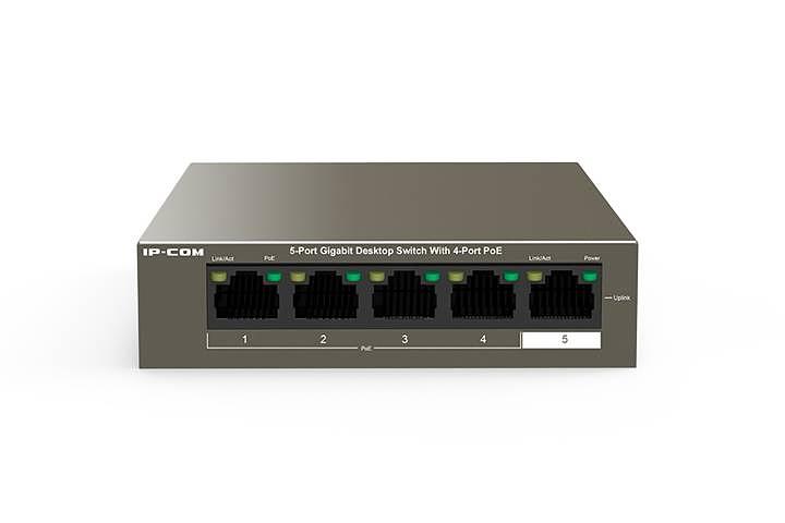 IP-COM F1105P-4-63W Коммутатор неуправляемый PoE, 5 портов, 5x1 Гбит/с, PoE 4х30 Вт (до 58 Вт), настольный фото 1