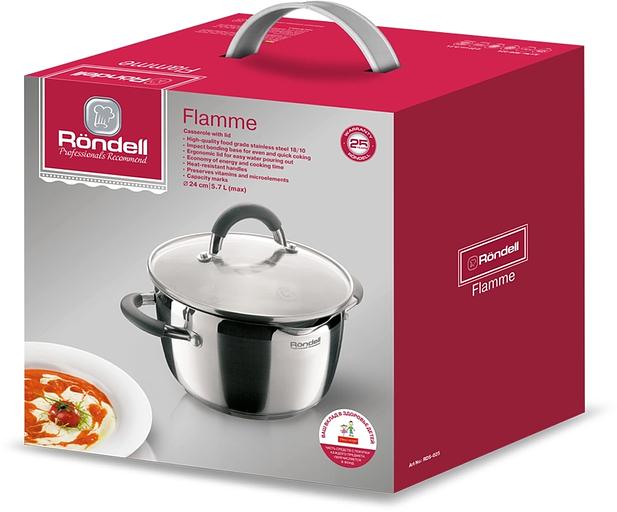 Кастрюля Rondell Flamme RDS-025 5.7л. d=24см (с крышкой) серебристый фото 9