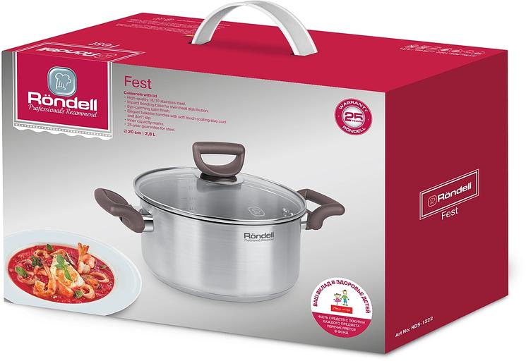 Кастрюля Rondell Fest RDS-1322 2.8л. d=20см (с крышкой) стальной фото 6