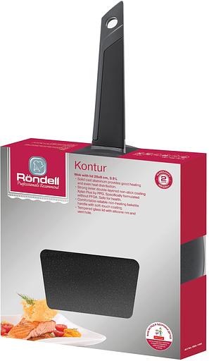 Сковорода ВОК (WOK) Rondell Kontur RDA-1489 круглая 28см покрытие: Xylan Plus ручка несъемная (с крышкой) графитовый фото 5