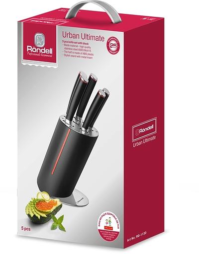 Набор ножей кухон. Rondell RD-1130 компл.:6предм. с подставкой черный подар.коробка фото 7