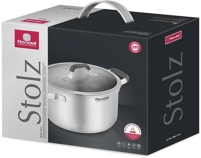Кастрюля Rondell Stolz RDS-1754 5.2л. d=24см (с крышкой) стальной фото 5