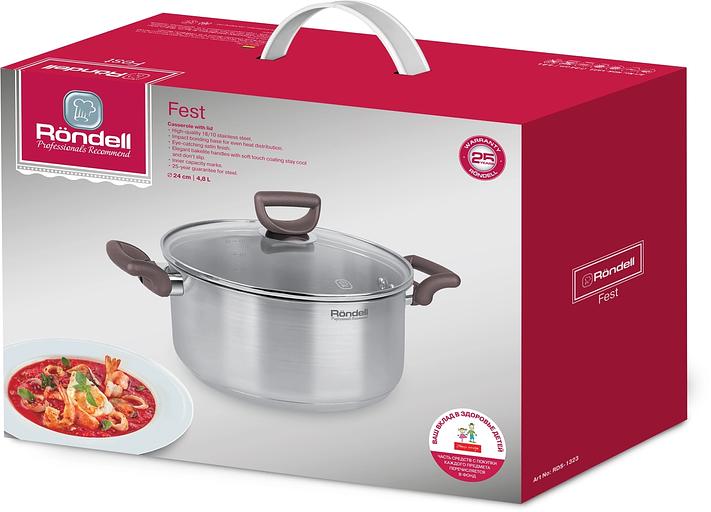 Кастрюля Rondell Fest RDS-1323 4.8л. d=24см (с крышкой) стальной фото 6
