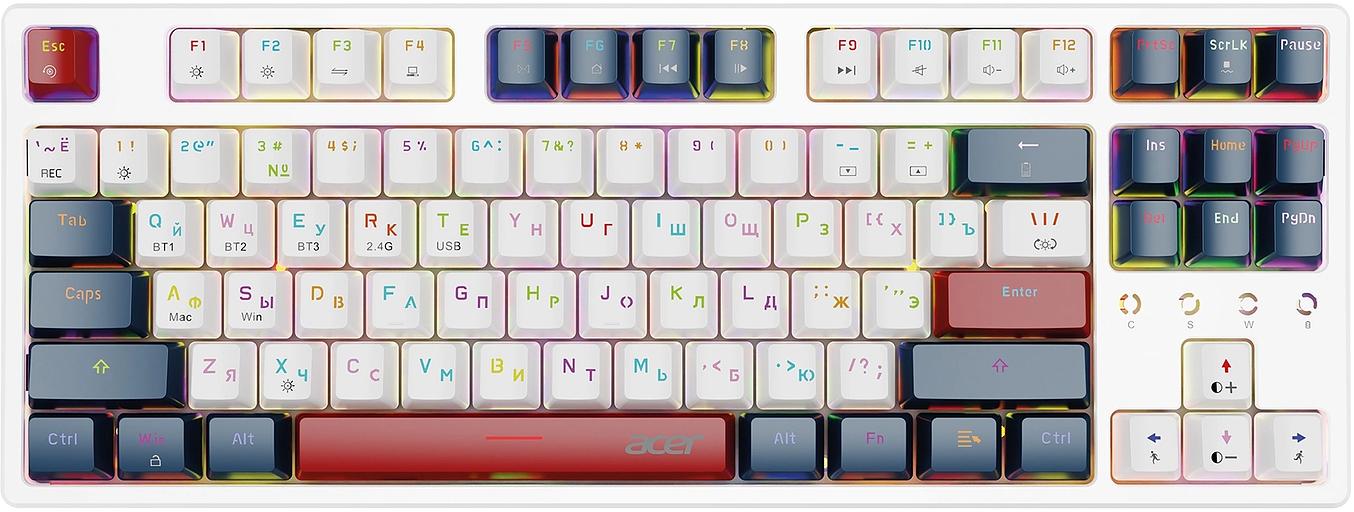Клавиатура Acer OKR302 механическая белый USB беспроводная BT/Radio for gamer для ноутбука LED (ZL.KBDEE.016) фото 1